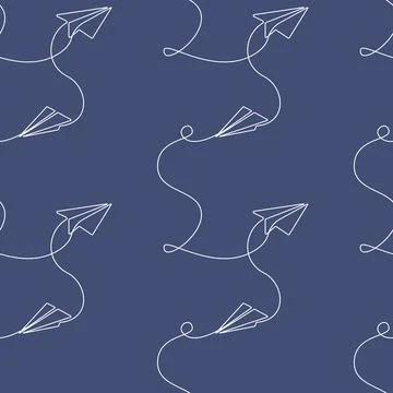 Seamless pattern with Outline Paper plane. Blue Background design with Airplane Illustrazione stock