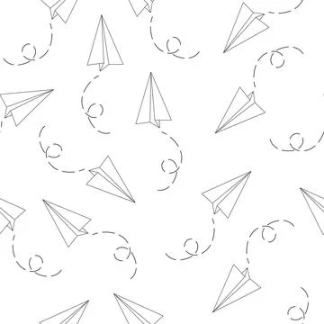 Seamless pattern with outline paper plane Stock Illustration