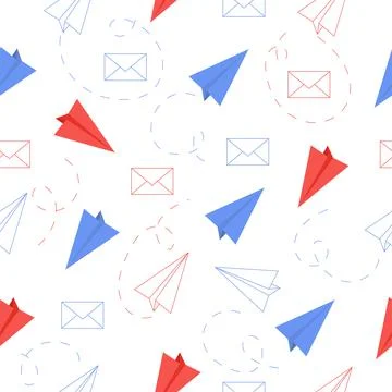 Seamless pattern with outline paper plane Stock Illustration