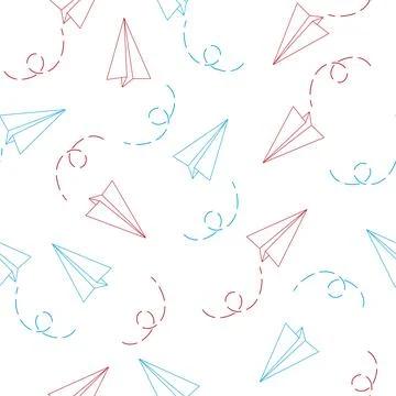 Seamless pattern with outline paper plane Stock Illustration