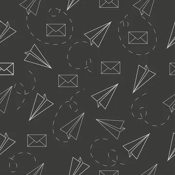 Seamless pattern with outline paper plane Stock Illustration
