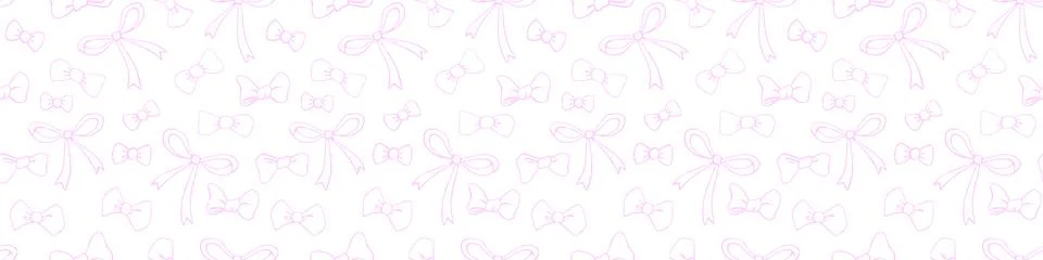 Seamless pattern with outline pink different bows, ribbons. Cute fun simple a Illustrazione stock