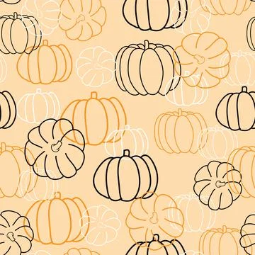 Seamless pattern outline pumpkin in orange, black and white colors Stock Illustration