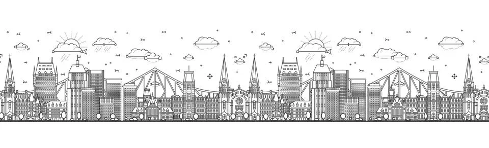 Seamless pattern with Outline Quebec Canada city skyline with modern and hi.. Illustrazione stock
