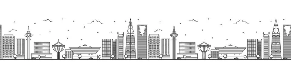 Seamless pattern with outline Riyadh Saudi Arabia City Skyline with Modern .. Ilustración de archivo