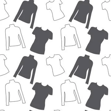 Seamless pattern from outline short and long sleeve tshirt in trendy gray hues Stock Illustration