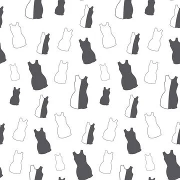 Seamless pattern from outline short sleeve summer dresses in trendy gray shades Stock Illustration