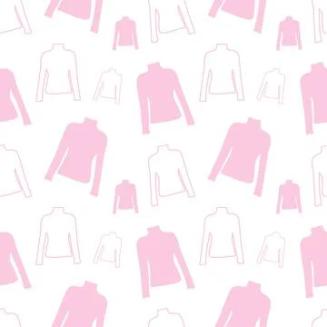 Seamless pattern from outline short sleeve tshirt in trendy pink hues. Abstract Stock Illustration