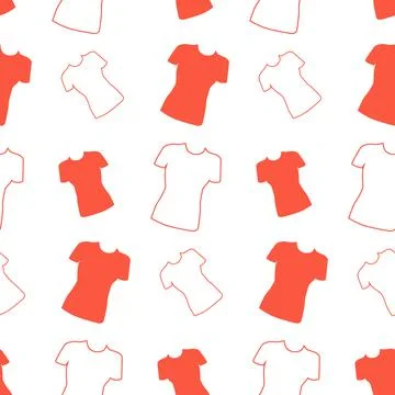 Seamless pattern from outline short sleeve tshirt in trendy bright orange shades Stock Illustration