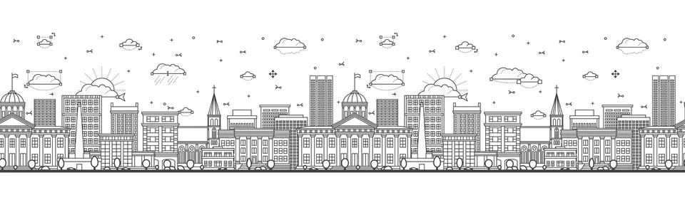 Seamless pattern with outline Springfield Illinois City Skyline with Modern.. 库存插图