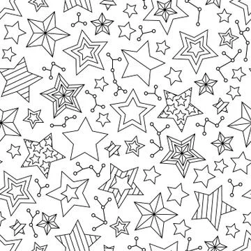 Seamless pattern with outline stars. Coloring book page for adults and older Stock Illustration