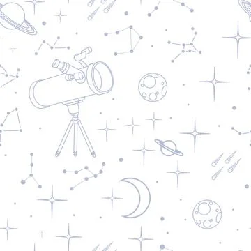 Seamless pattern outline style Astronomy science icons courses online educati Stock Illustration