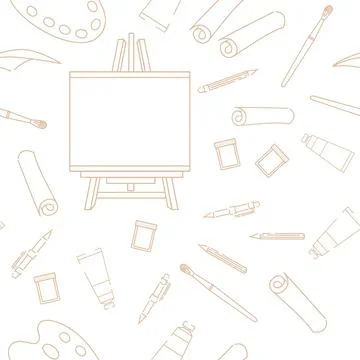 Seamless pattern outline style Drawing and art lesson icons courses online ed Stock Illustration