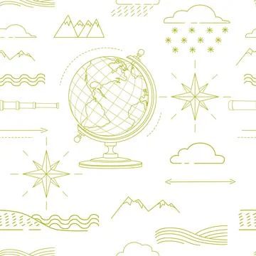 Seamless pattern outline style Geography science icons courses online educati Stock Illustration