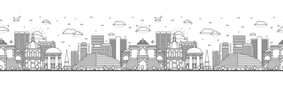Seamless pattern with outline Surat India City Skyline with Modern and Hist.. 库存插图
