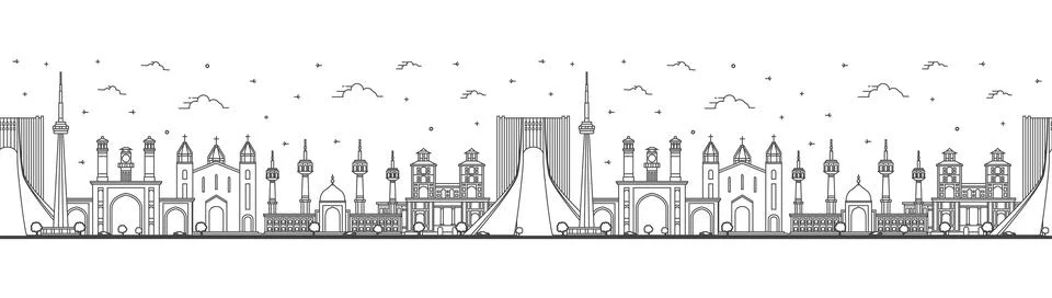 Seamless pattern with Outline Tehran Iran City Skyline with Modern and Hist.. Stock Illustration