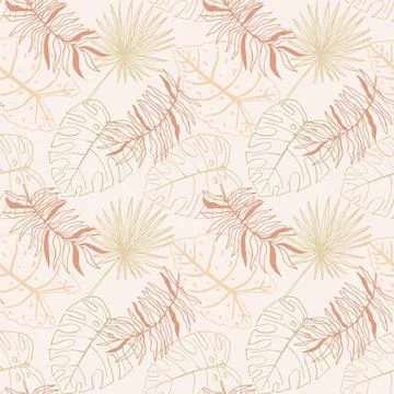 Seamless pattern with outline of tropical leaves Stock Illustration
