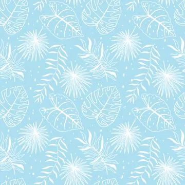 Seamless pattern with outline of tropical leaves Illustrazione stock
