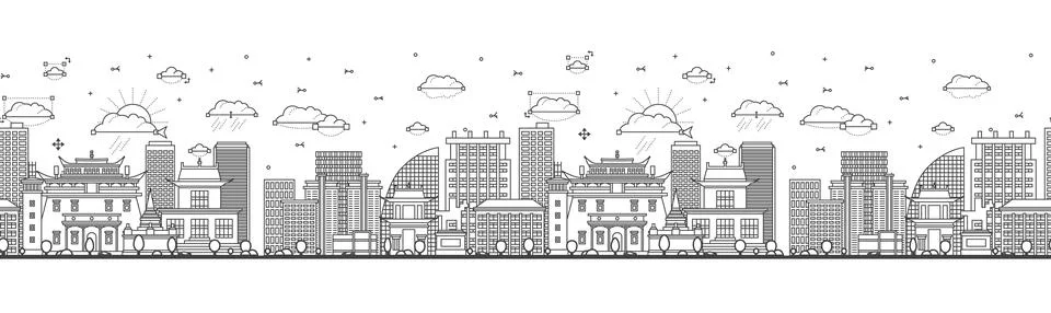 Seamless pattern with Outline Ulaanbaatar Mongolia City Skyline with Modern.. Stock Illustration