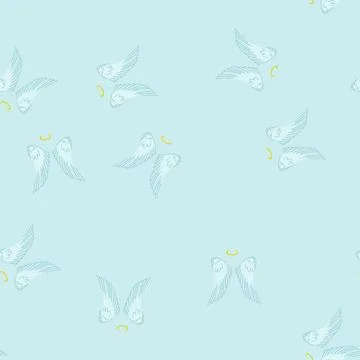 Seamless pattern outline wing angel cartoon vector Illustrazione stock