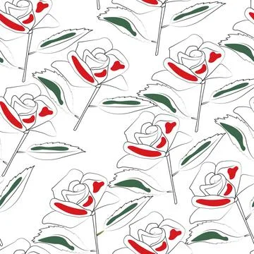 Seamless pattern with outlined draw of a rose in minimalist style Illustrazione stock