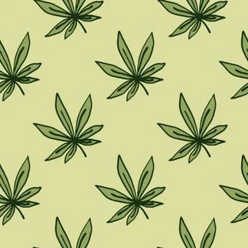 Seamless pattern with outlined ganja ornament. Cannabis leaves in green color Stock Illustration