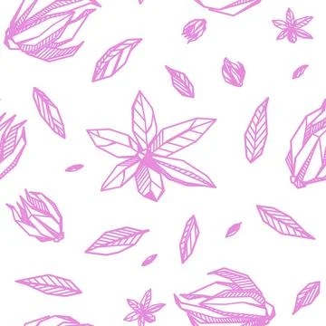 Seamless pattern with Outlined hand drawind geometrical blossoming flower. Ylang Stock Illustration