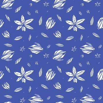 Seamless pattern with Outlined hand drawind geometrical blossoming flower. Ylang Stock Illustration