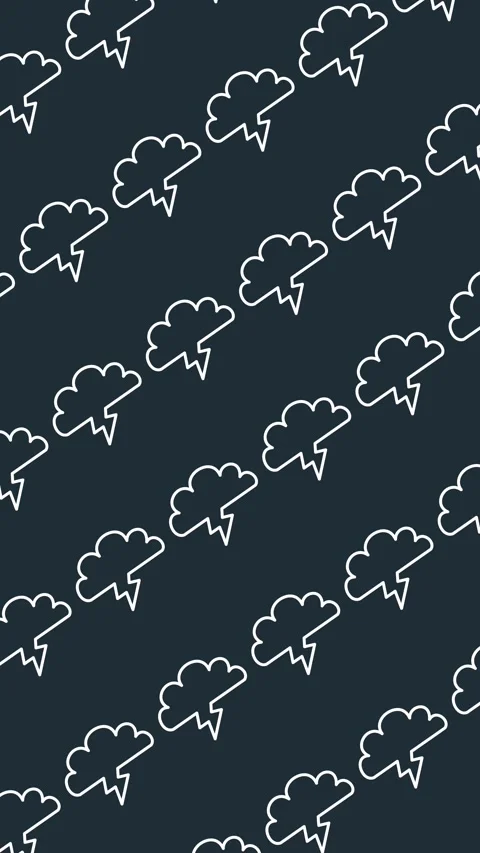 Seamless pattern of outlined storm clouds with lightning bolts in an abstract Stock Footage 332579006