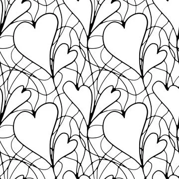 Seamless pattern with outlines of hearts on a white background. Stock Illustration