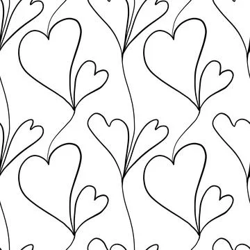 Seamless pattern with outlines of hearts on a white background. Stock Illustration
