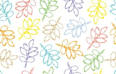 Seamless pattern of outlines leaves of twig of ash tree, isolated. Vector ill Illustrazione stock