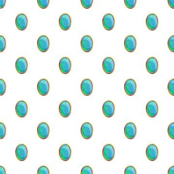 Seamless pattern with oval turquoise gemstones and gold frames Stock Illustration
