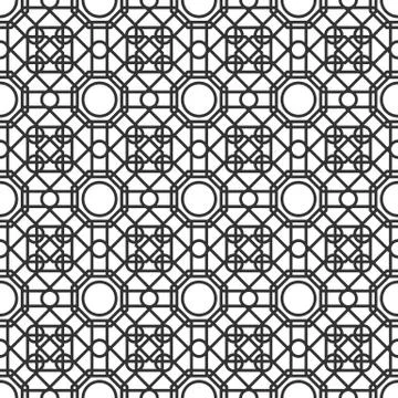 Seamless pattern with overlapping geometric shapes forming abstract ornament Stock Illustration