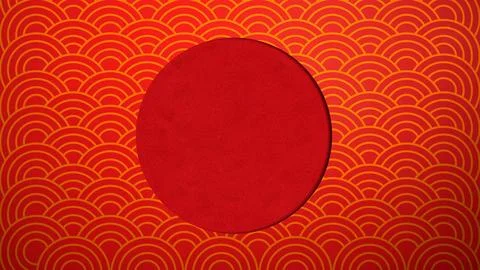 Seamless pattern of overlapping orange circles on a red background. Mockup,.. 写真素材