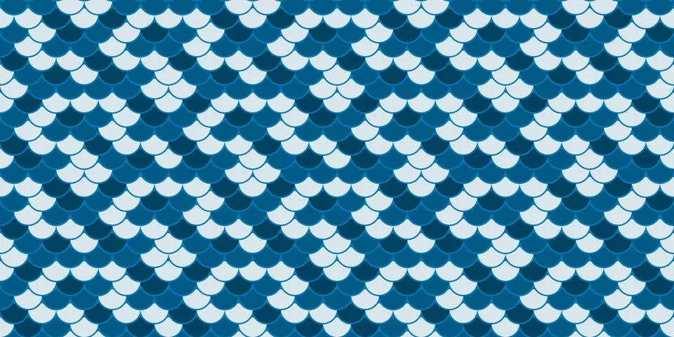 Seamless pattern of overlapping scales in calming blue hues.  Evokes tranquil Ilustração Stock