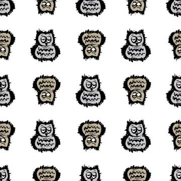 Seamless pattern with owl, hand drawing Stock Illustration