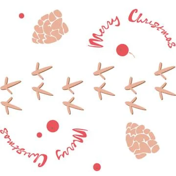 Seamless pattern with owl steps, rowan berries and cones Stock Illustration