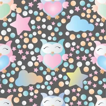 Seamless pattern with owls Stock Illustration