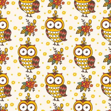 Seamless pattern with owls. Illustrazione stock