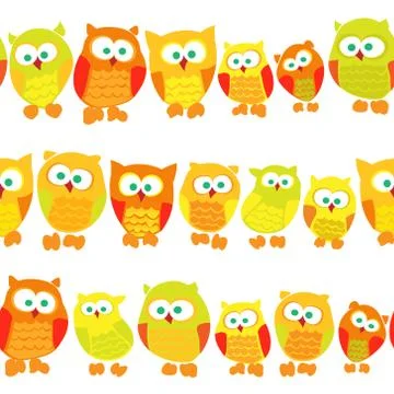 Seamless pattern with owls on white background Stock Illustration