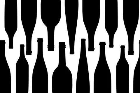 Seamless pattern pack paper with different shaped black and white wine bottle 스톡 일러스트