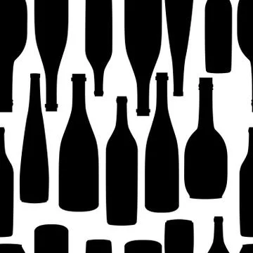 Seamless pattern pack paper with different shaped black and white wine bottle Illustrazione stock