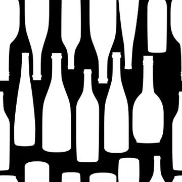 Seamless pattern pack paper with different shaped black and white wine bottle Stock Illustration