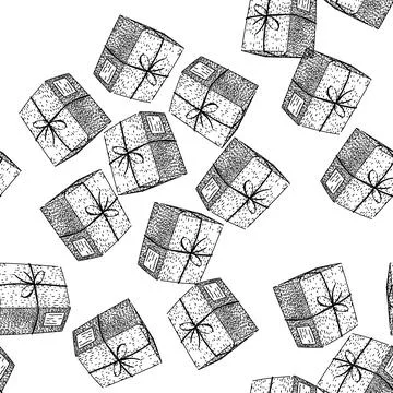Seamless pattern package parcel sketch hand drawn Stock Illustration