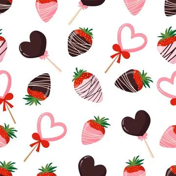 Seamless pattern for packaging design, Valentines Day. Chocolate strawberries Stock Illustration