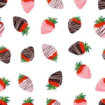 Seamless pattern for packaging design, Valentines Day. Strawberries in milk Illustrazione stock