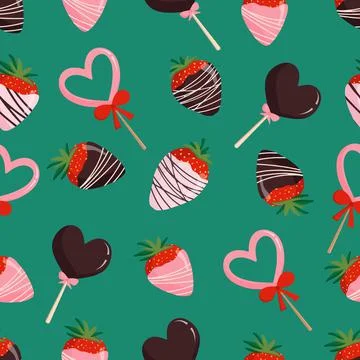 Seamless pattern for packaging design, Valentines Day. Chocolate strawberries Stock Illustration
