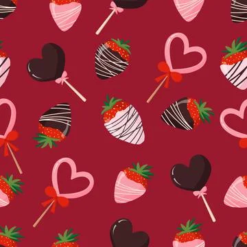 Seamless pattern for packaging design, Valentines Day. Chocolate strawberries Stock Illustration
