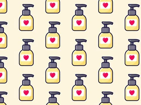 Seamless pattern packaging with dispenser. Soap and hand cream. Vector illu.. イラスト素材